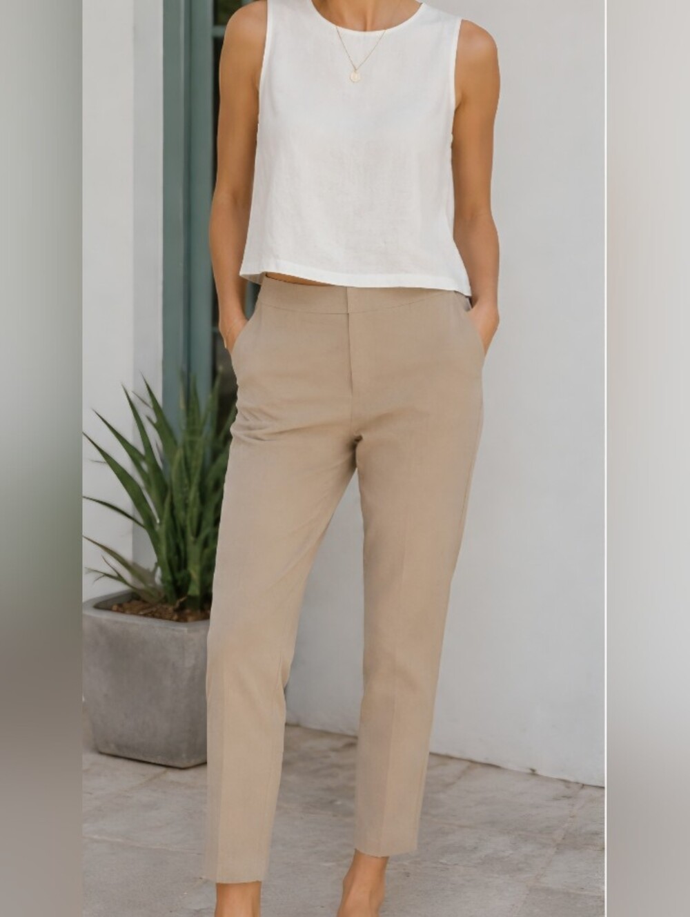 J. Crew Martie Crop Pant Bi-Stretch Cotton Side Zip Tan|Khaki  Sz. 8.